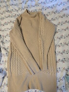 Vince Camuto Beige Cable Knit Turtleneck Sweater Dress